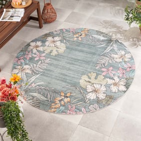 Rond buitenkleed bloemen - Poppy Olijfgroen