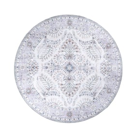 Rond vintage buitenkleed - Santo Flora Wit - sfeer