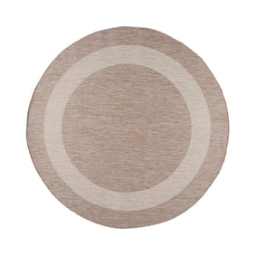 Rond In- & Outdoor vloerkleed - Sierra Border Beige/Creme - sfeer