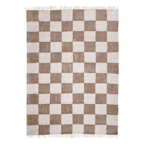 Checkerboard vloerkleed - Blox Fringe Beige - sfeer