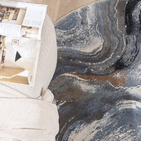 Rond abstract vloerkleed - Xavier Wave Blauw/Grijs - product