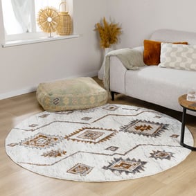 Rond hoogpolig vloerkleed - Blend Aztec Terra