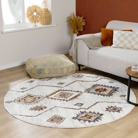 Rond hoogpolig vloerkleed - Blend Aztec Terra