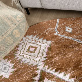Rond Berber vloerkleed - Blend Aztec Roestbruin - product