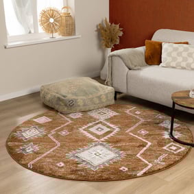 Rond Berber vloerkleed - Blend Aztec Roestbruin
