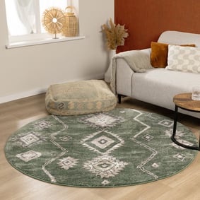 Rond Berber vloerkleed - Blend Aztec Groen