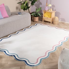 Organisch vloerkleed - Molly wavy Wit/Roze