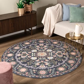 Rond vintage vloerkleed - Bibi Medaillon Blauw