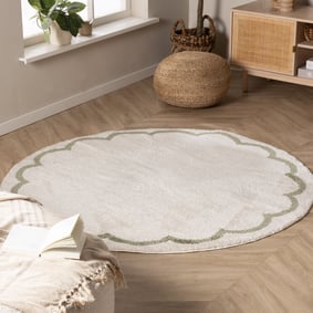 Rond wasbaar vloerkleed - Myrre Wit/Groen