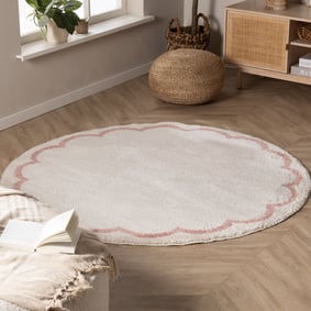 Rond wasbaar vloerkleed - Myrre Wit/Roze