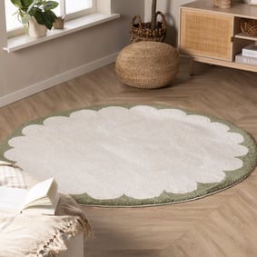 Rond wasbaar vloerkleed - Myrre Groen/Wit