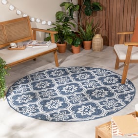 Rond buitenkleed - Rio Flower Blauw