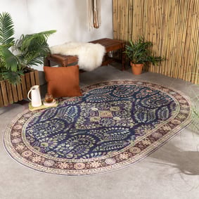 Ovaal vintage buitenkleed - Santo Flora Blauw