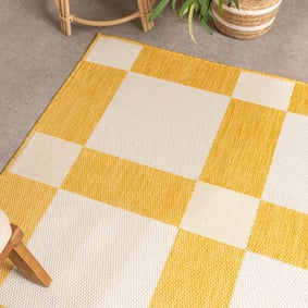Geometrisch buitenkleed - Faro Blocks Geel  - product