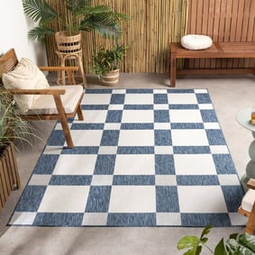 Geometrisch buitenkleed - Faro Blocks Blauw 