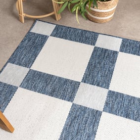 Geometrisch buitenkleed - Faro Blocks Blauw  - product