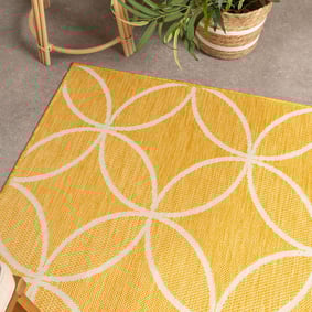 Geometrisch buitenkleed - Faro Ripple Geel  - product