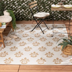 Jute buitenkleed - Como Flower Creme/Beige 