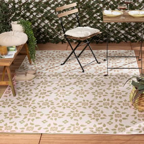 Jute buitenkleed - Como Floral Creme/Beige