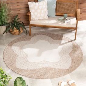 Rond jute buitenkleed - Nusa Flower Beige/Creme 