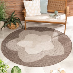 Rond jute buitenkleed - Nusa Flower Bruin/Beige 