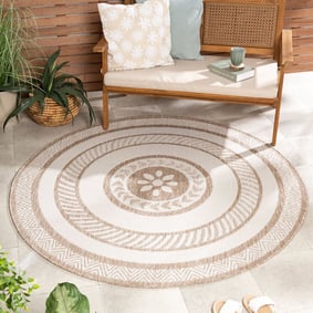 Rond jute buitenkleed - Nusa Medallion Beige/Creme 