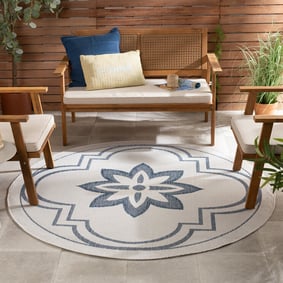 Rond buitenkleed - Isla Medaillon Wit/Blauw
