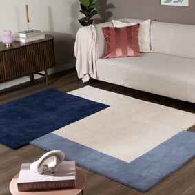 Wollen abstract vloerkleed - Jules Creme/Blauw