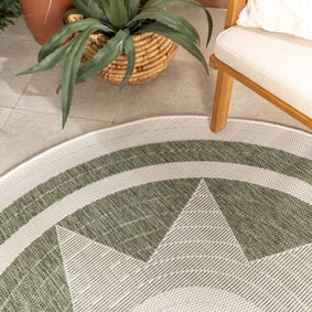 Rond jute buitenkleed - Nusa Sun Groen/Creme  - product