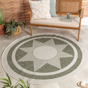 Rond jute buitenkleed - Nusa Sun Groen/Creme 