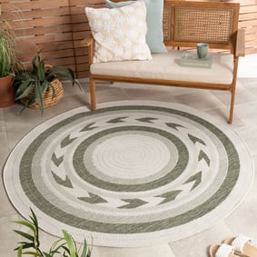 Rond jute buitenkleed - Nusa Orbit Groen/Creme 