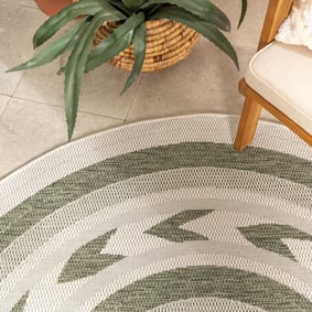 Rond jute buitenkleed - Nusa Orbit Groen/Creme  - product