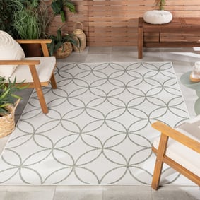 Geometrisch buitenkleed - Faro Ripple Wit/Groen