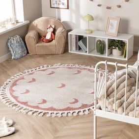 Rond wasbaar kindervloerkleed - Moos Moon Roze 
