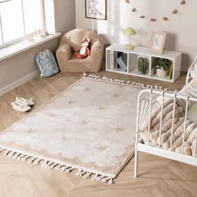 Wasbaar kindervloerkleed - Moos Star Creme 