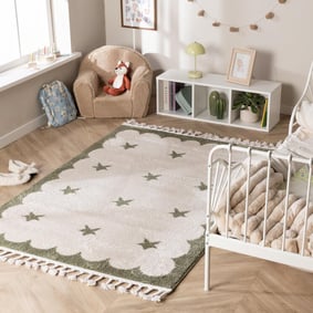 Wasbaar kindervloerkleed - Moos Star Groen 