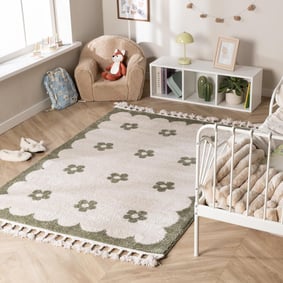 Wasbaar kindervloerkleed - Moos Flower Groen 