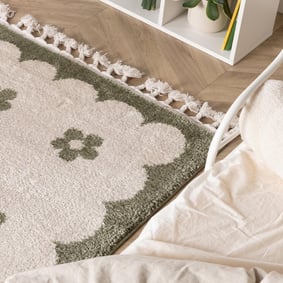Wasbaar kindervloerkleed - Moos Flower Groen  - product