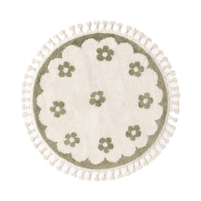 Rond wasbaar kindervloerkleed - Moos Flower Groen  - product