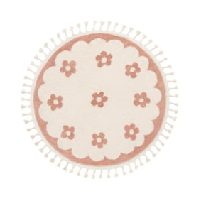Rond wasbaar kindervloerkleed - Moos Flower Roze  - product