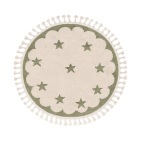 Rond wasbaar kindervloerkleed - Moos Star Groen  - product