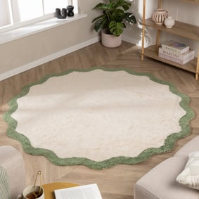 Rond Wasbaar vloerkleed - Hazy Groen/Creme