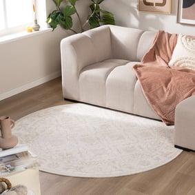 Rond Vloerkleed Bloemen - Celine Creme