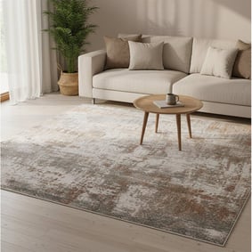 Wasbaar abstract vloerkleed - Misha Grunge Creme/Bruin 