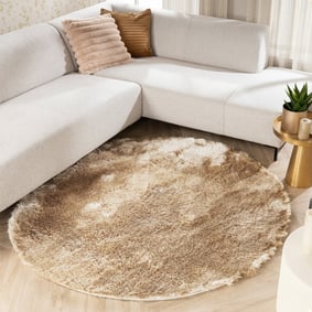 Rond hoogpolig vloerkleed - Glorious Champagne/Creme