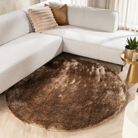Rond hoogpolig vloerkleed - Glorious Taupe
