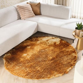 Rond hoogpolig vloerkleed - Glorious Goud/Geel