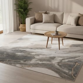 Wasbaar abstract vloerkleed - Misha Lines Creme/Grijs 