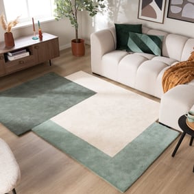 Wollen abstract vloerkleed - Jules Creme/Groen