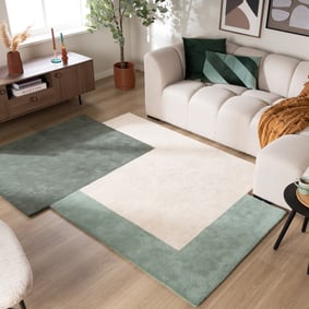 Wollen abstract vloerkleed - Jules Creme/Groen